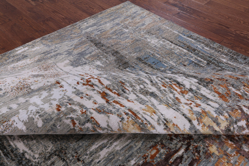 8' 1" X 10' 4" Modern Branches, a Vase Design Handmade Wool and Silk Rug Q8553