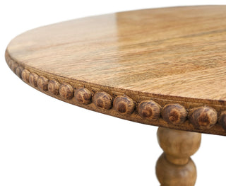 21" Side End Table Round Top Stacked Ball Post Natural Brown Mango Wood