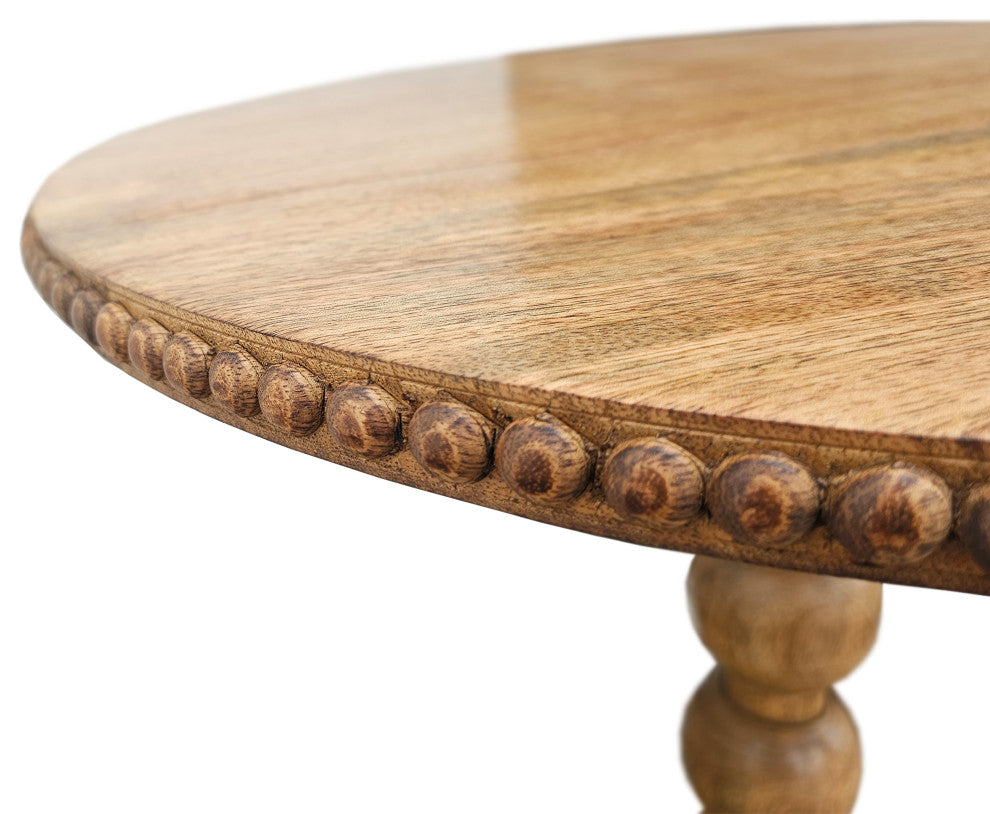 21" Side End Table Round Top Stacked Ball Post Natural Brown Mango Wood