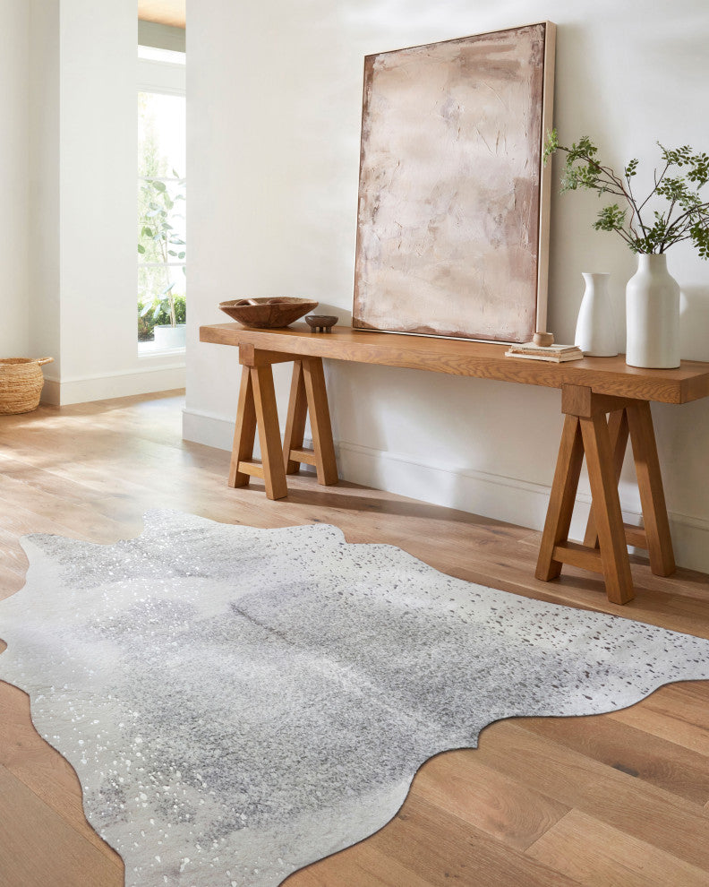 Gray, Silver Faux Cowhide Bryce Area Rug by Loloi II, 3'10"x5'
