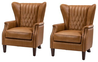 Genuine Leather Armchair, Set of 2, Camel