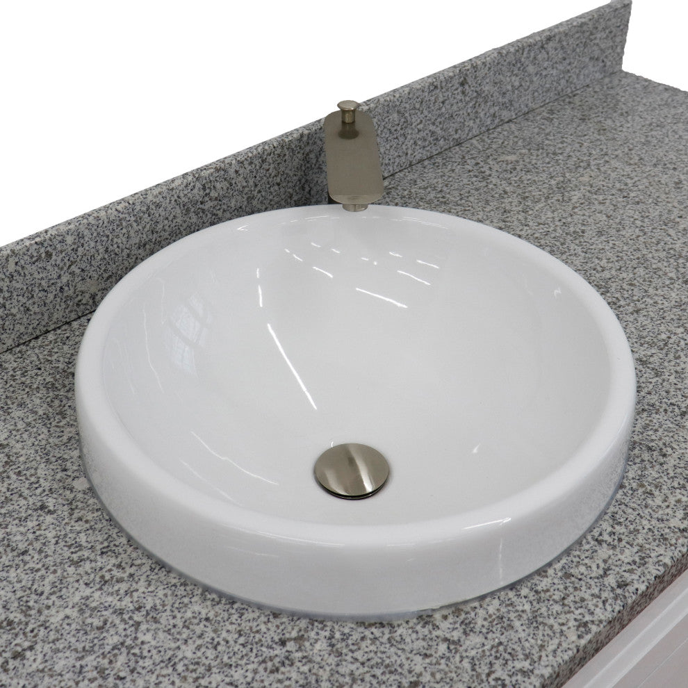 61" Single Sink Vanity, White Finish And Gray Granite And Round Sink