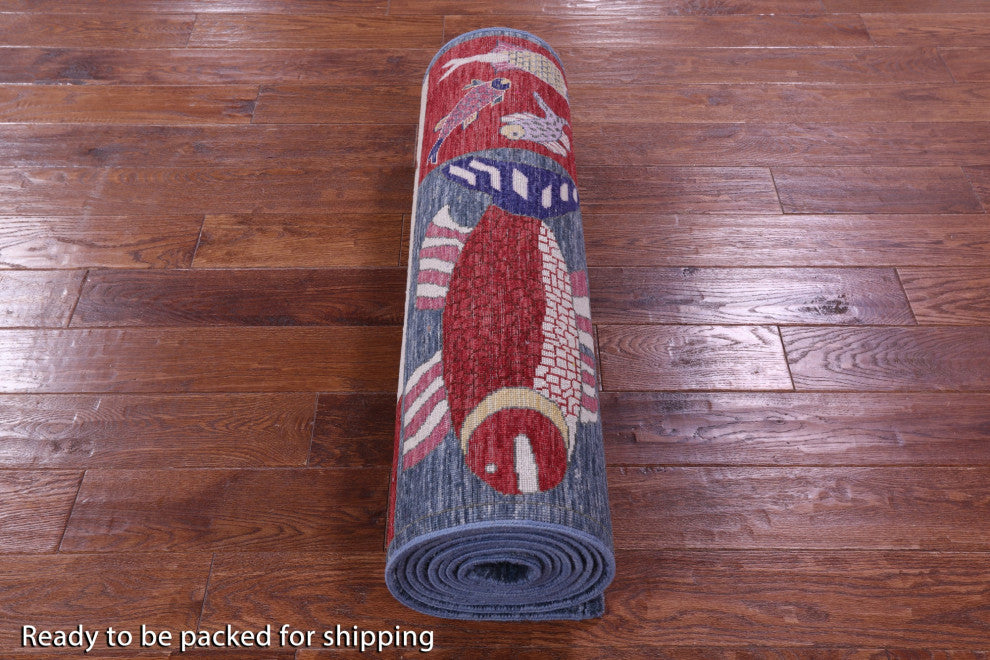 Runner Gabbeh Fish Design Hand-Knotted Wool Rug 3' 0" X 13' 9" - Q15789