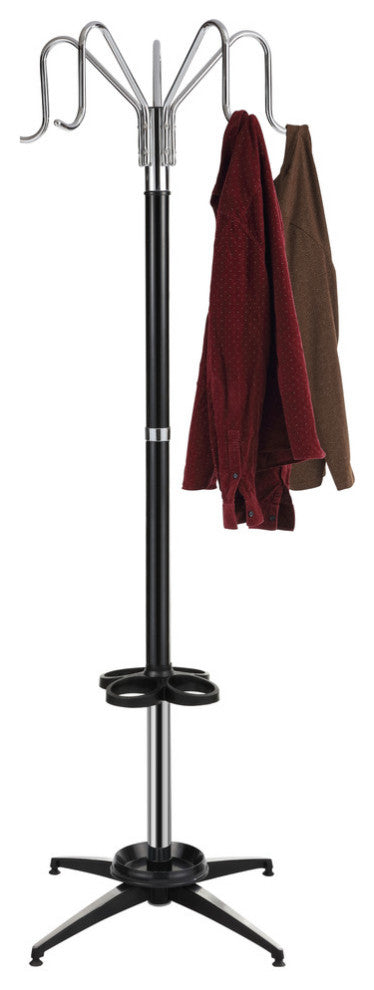 happimess Ethan 5-Hook 72.8" Metal Parlor Coat Rack, Black and Chrome