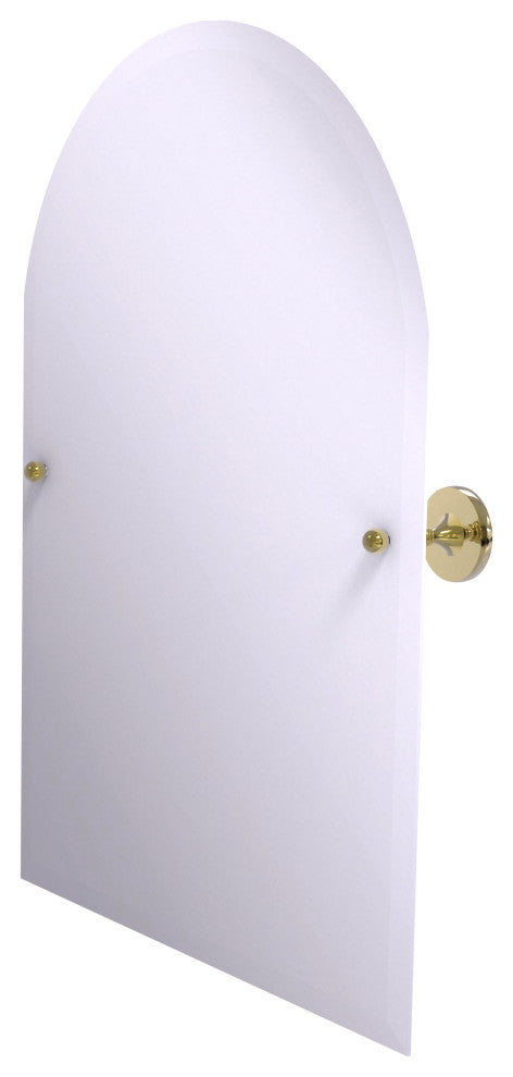Shadwell Frameless Arched Top Beveled Edge Tilt Mirror, Unlacquered Brass