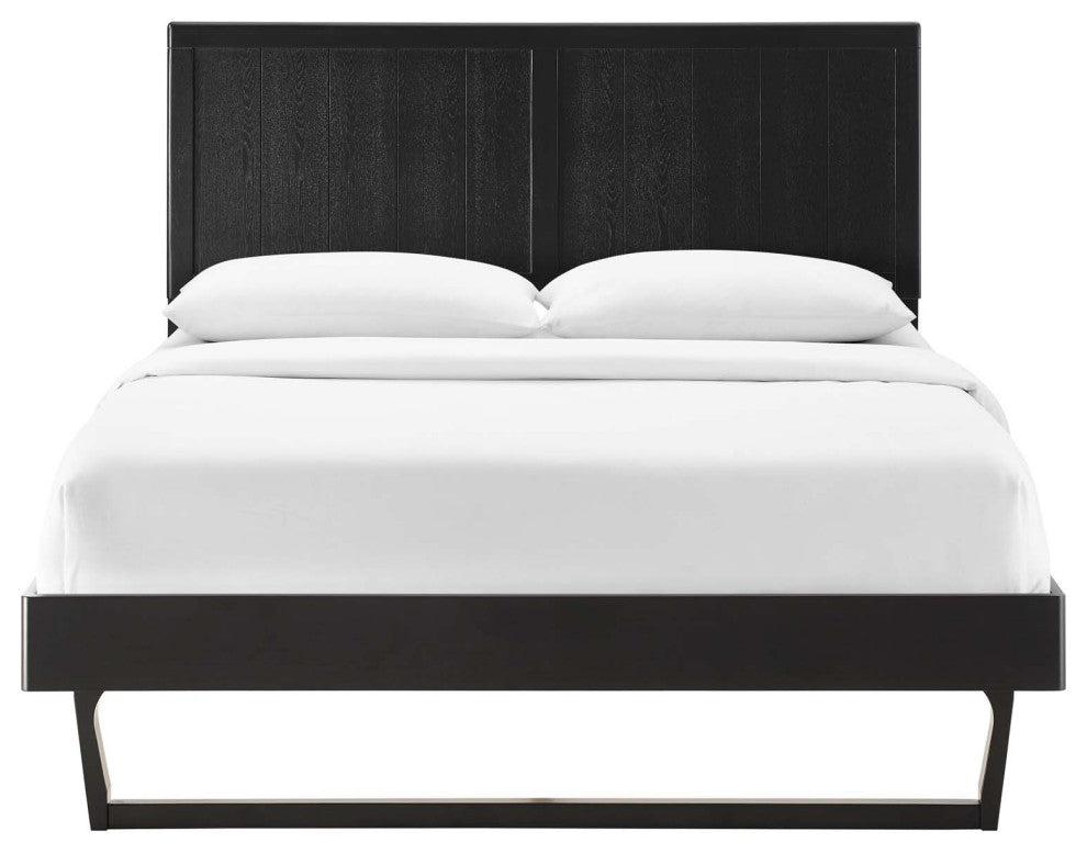 Platform Bed Frame, King Size, Wood, Black, Modern Mid-Century, Bedroom Master