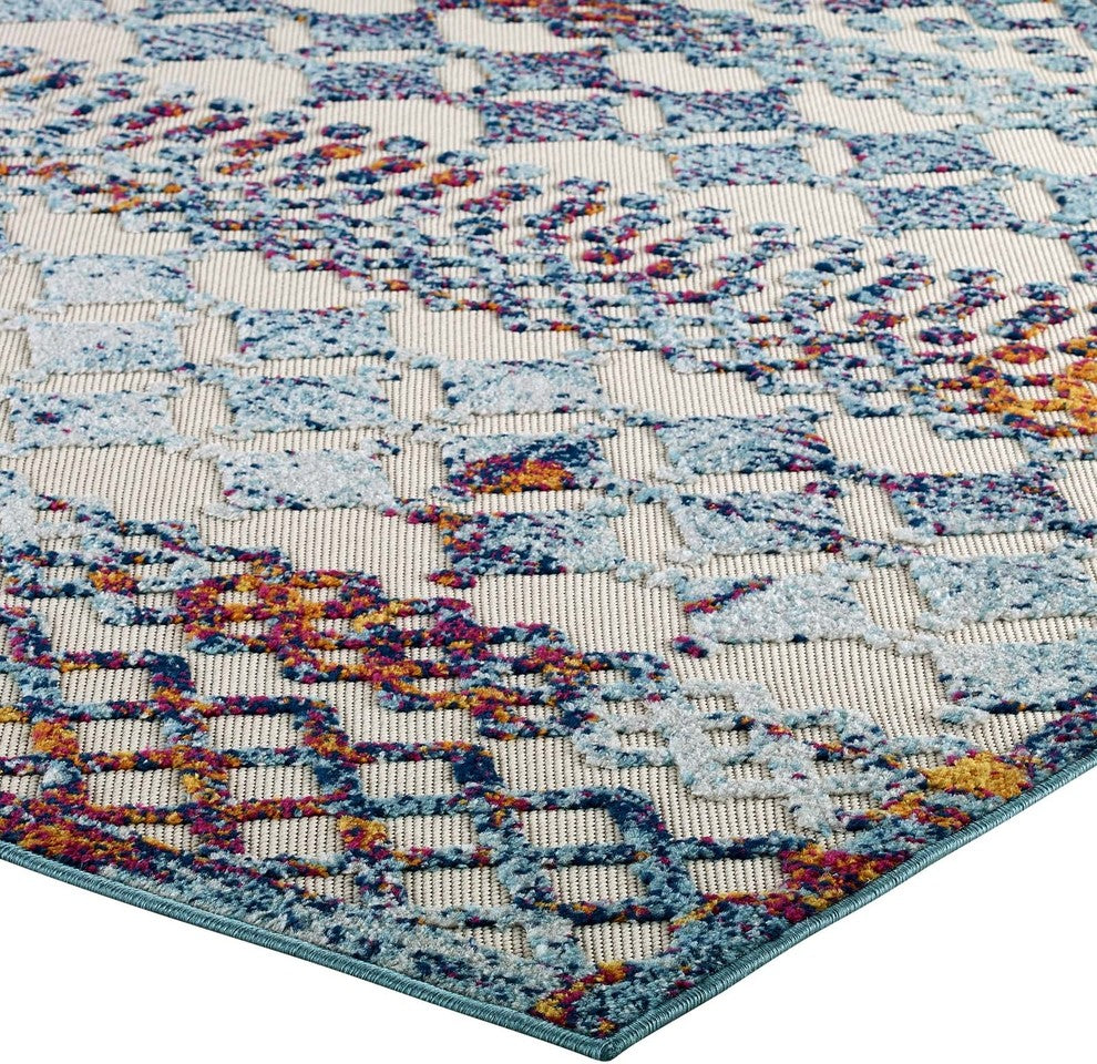 Vintage Abstract Diamond Moroccan Trellis 5x8 Indoor and Outdoor Area Rug