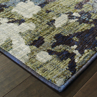 Elements Mottled Stone Navy/Green Area Rug, 2'6"x12'
