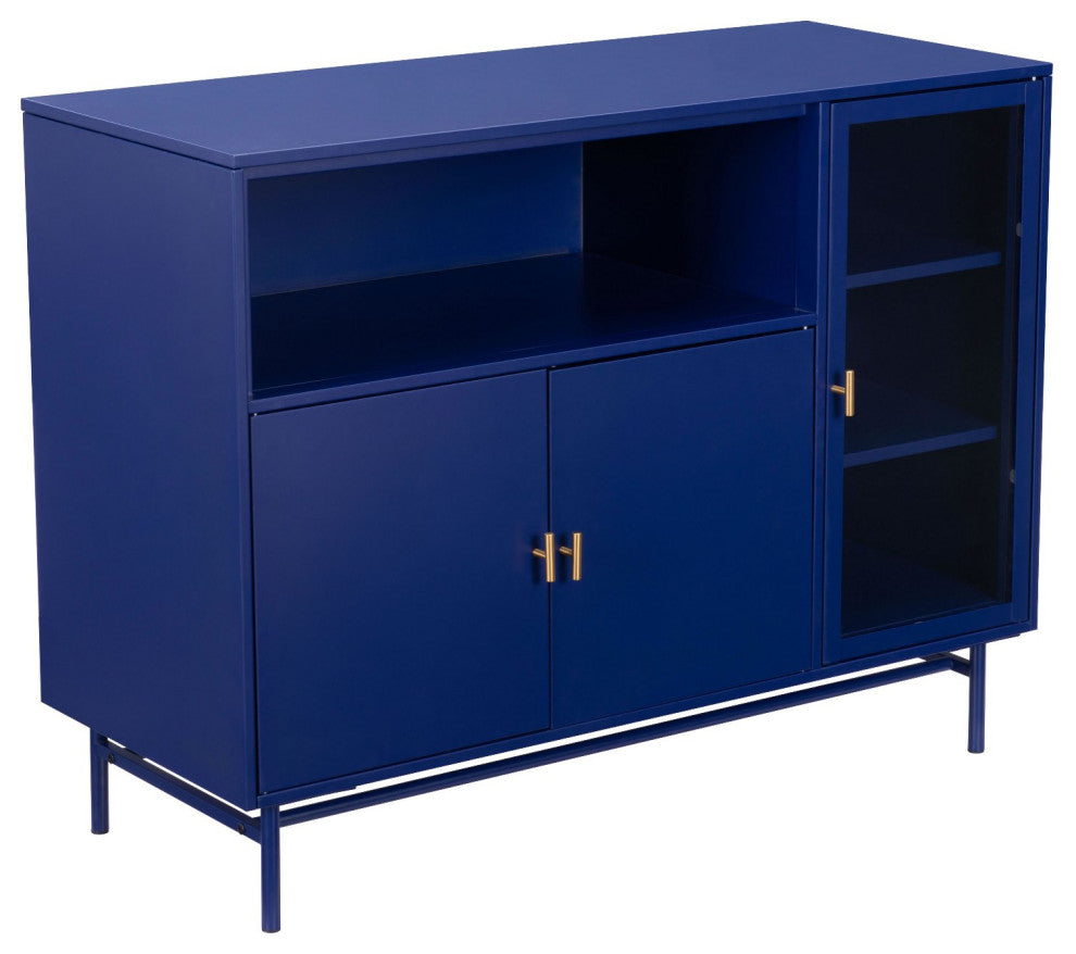 Bar Cabinet, Glass, Metal, Blue, Clear, Gold, Bar Kitchen Pub Cafe Bistro