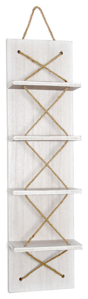 Positano Nautical Rope 4 Bottle Vertical Wall Mounted Wood Wine Rack, White Wash