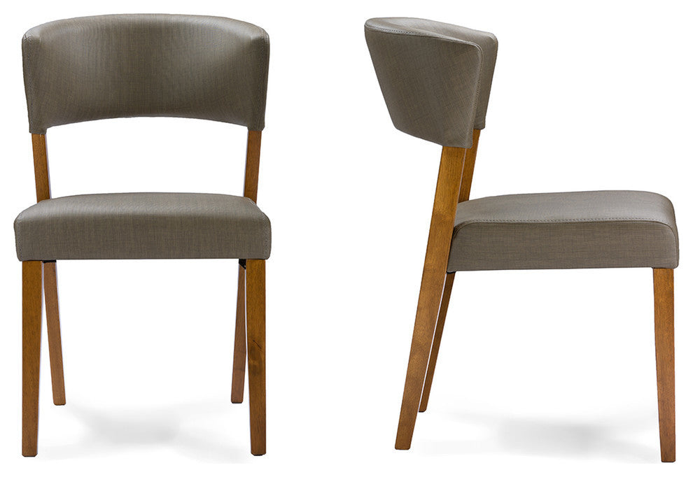 Montreal Mid-Century Dark Walnut Wood Gray Faux Leather Dining Chairs, Set of 2