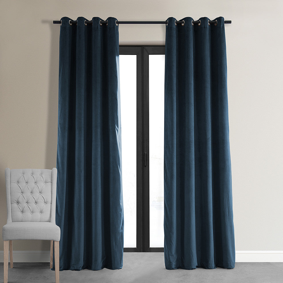 Signature Midnight Blue Grommet Blackout Velvet Curtain Single Panel, 50"x120"
