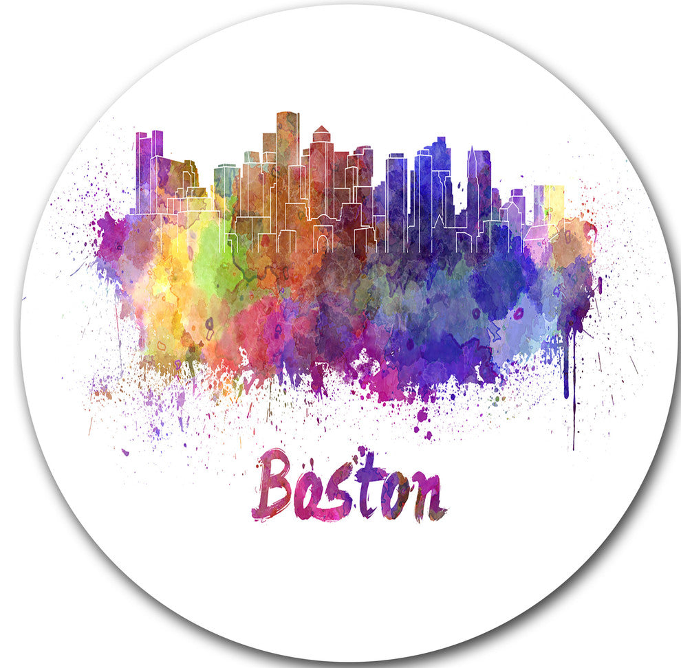 Boston Skyline, Cityscape Large Disc Metal Wall Art, 11"