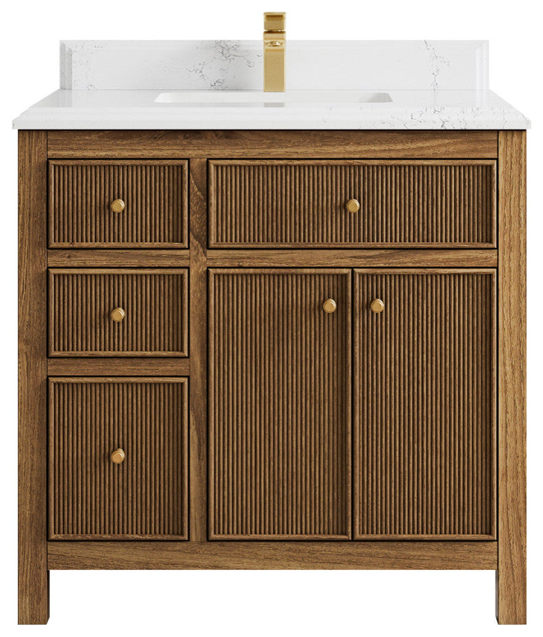 Sonoma Teak 36 Center Sink Bath Vanity in Dark Natural with 1.5" Empira Quartz