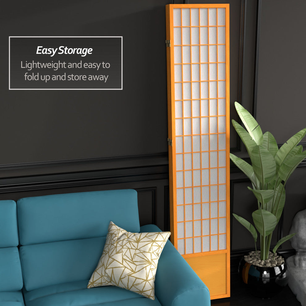 7' Tall Window Pane Shoji Screen, Honey, 4 Panels