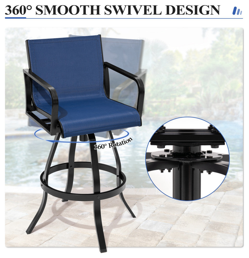 2PCS Patio Bar Stools Set Outdoor Cast Aluminum Bar Height Swivel Stools, Blue