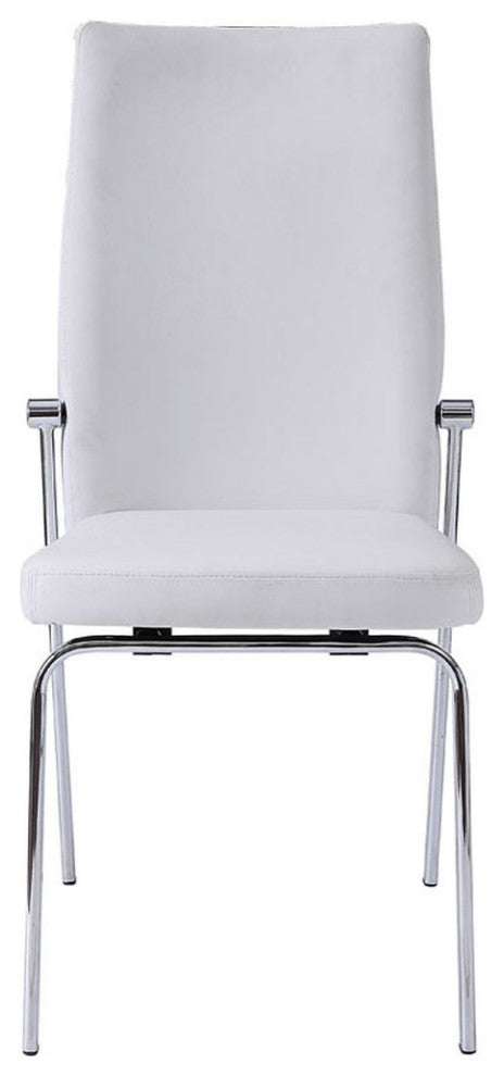 Set of 2 White PU Side Chair, Chrome Finish