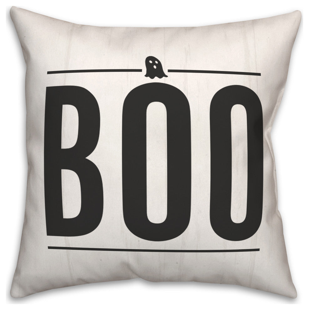 Boo Ghost On Wood 16x16 Throw Pillow