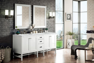 Addison 72" Double Vanity Cabinet, Glossy White, Ethereal Noctis, Three-Hole