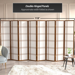 6' Tall Double Cross Shoji Screen, Walnut, 8 Panels