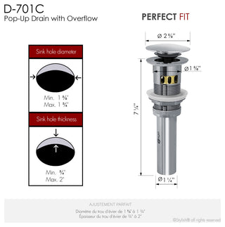 STYLISH Polished Chrome Pop-Up Bathroom Sink with Overflow Set of Two