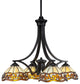 Zilo 4 Light Chandelier, Matte Black Finish With 7" Roman Jewel Tiffany Glass