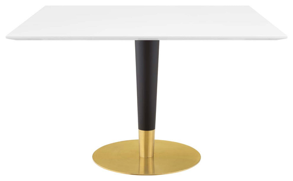 Dining Table, Square, Wood, Metal, Gold White, Modern, Cafe Bistro Restaurant