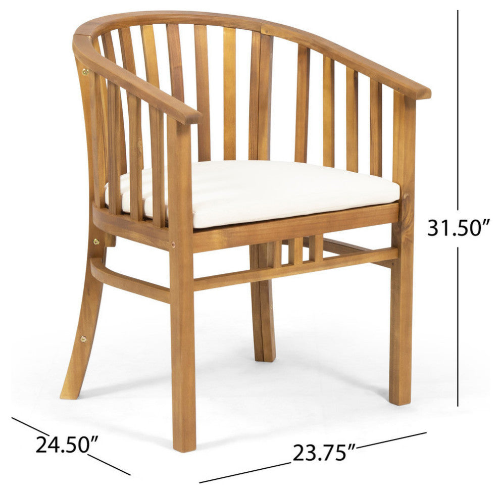 Nola Outdoor Wooden Dining Chairs With Cushions, Set of 2, Cream, Teak Finish