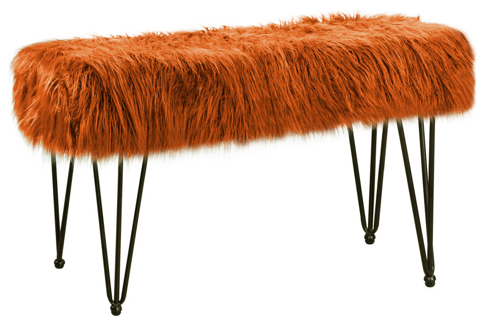 Mongolian Fur Ottoman, Rust, 46"x16"x22"