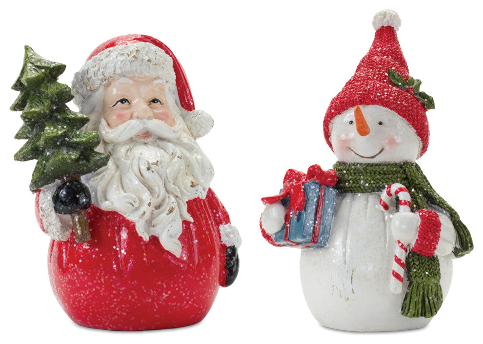 Santa and Snowman Figurine, 2-Piece Set