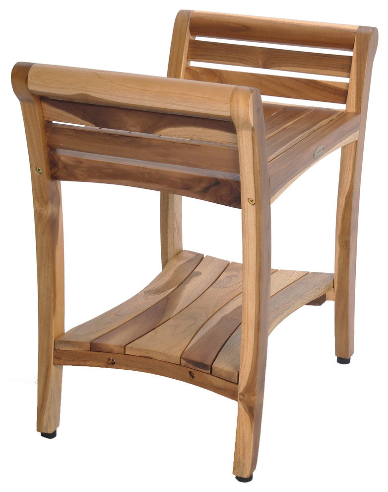 EcoDecors EarthyTeak Symmetry 24" Teak Shower Bench With Shelf And LiftAide Arms