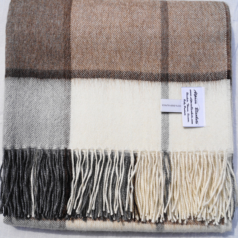 Baby Alpaca Horizon Throw Blanket, Ecru Gray Light Brown