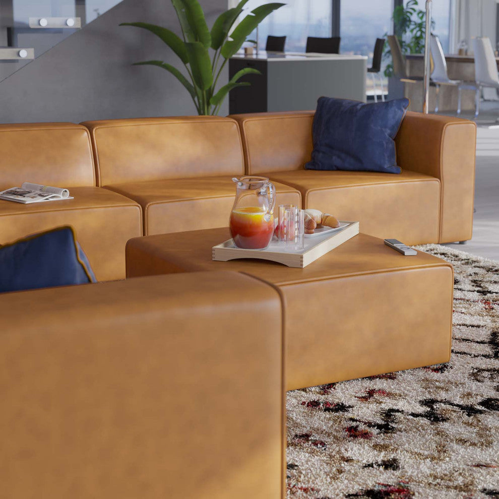 Sectional Sofa Set, Faux Vegan Leather, Tan, Modern, Living Lounge Hospitality