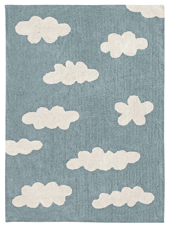 Clouds Washable Rug, Vintage Blue/Natural