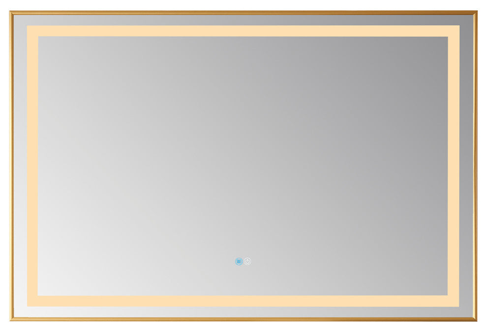 Horizontal Rectangular LED Wall Mount Bathroom Mirror, Gold, 36"