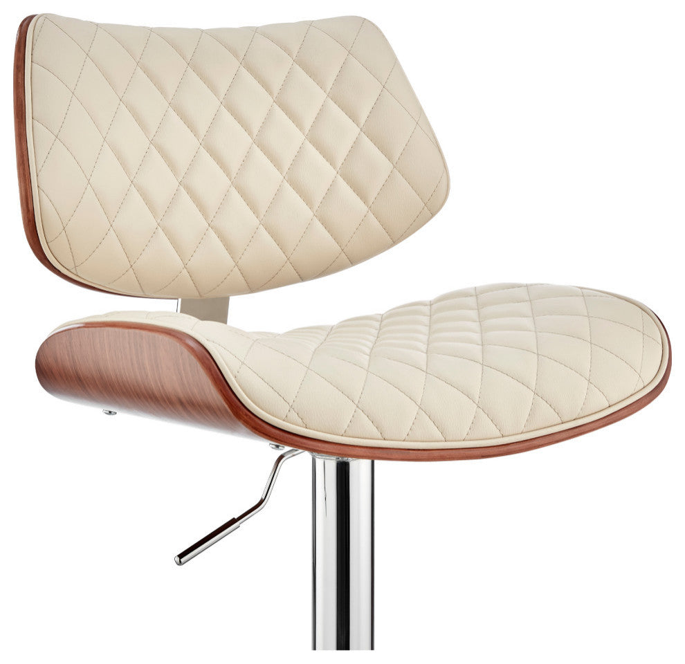 Leland Adjustable Faux Leather and Metal Bar Stool, Cream and Chrome