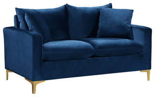 Naomi Velvet Upholstered Loveseat, Navy
