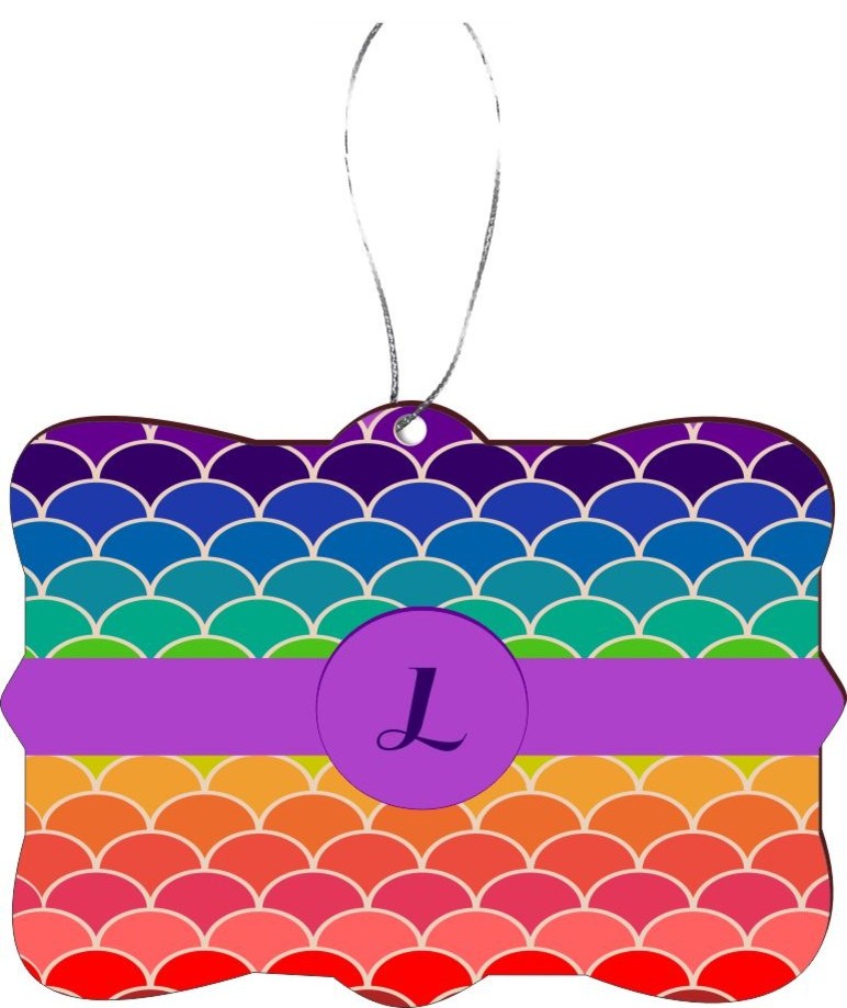 Letter L Monogram Rainbow Scallop Design Rectangle Christmas Tree Ornament
