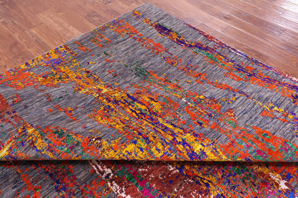 8' 10" X 12' 5" Modern Wool & Silk Handmade Rug - Q13489
