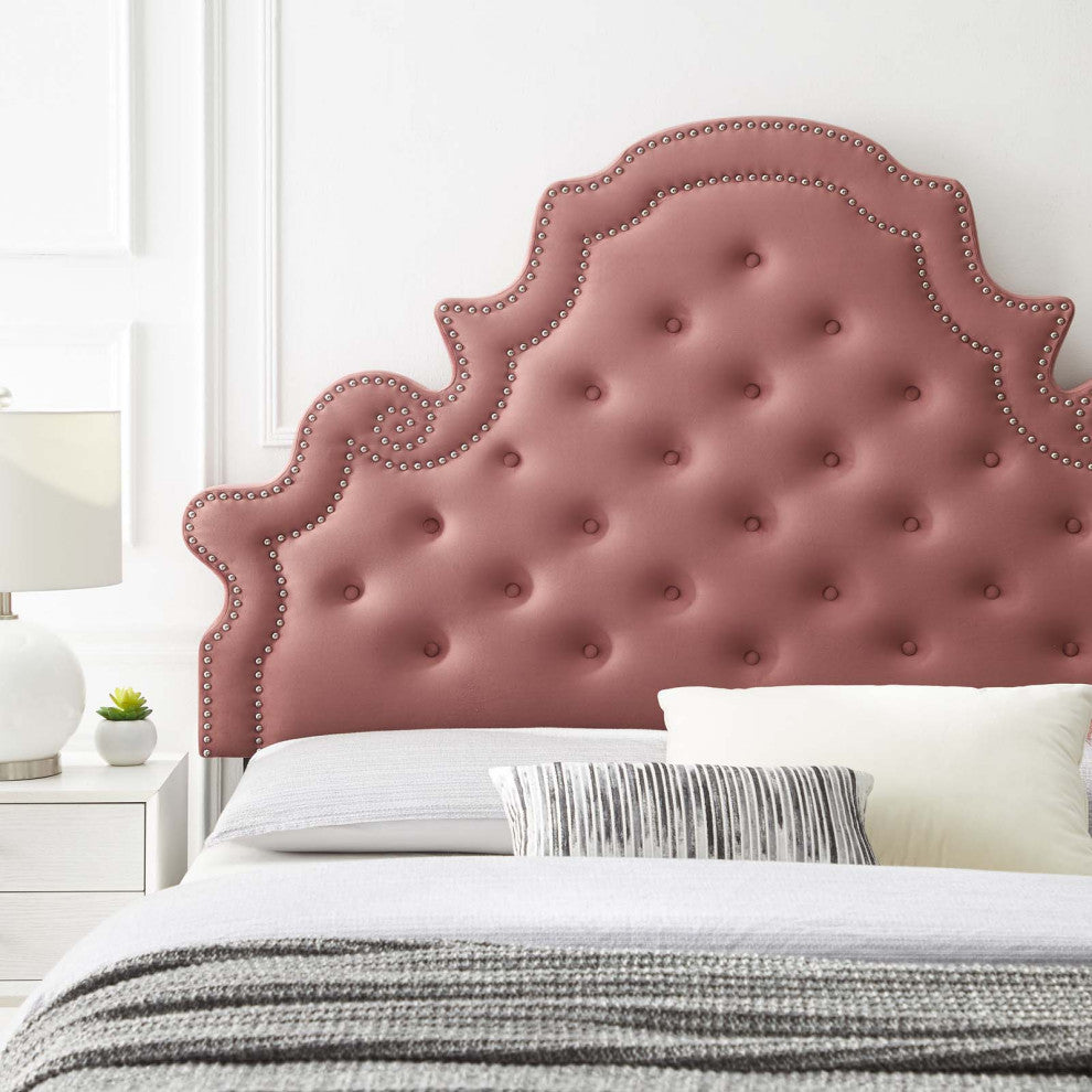 Tufted Headboard, King Size, Velvet, Pink, Modern Contemporary, Bedroom Master