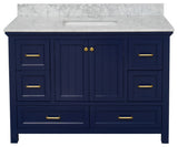Paige 48" Bathroom Vanity, Royal Blue, Carrara Marble
