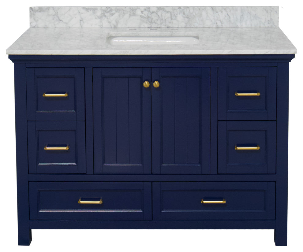 Paige 48" Bathroom Vanity, Royal Blue, Carrara Marble