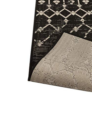 Outdoor Collection Geometric Area Rug - Bohemian Rug, Black, 5'3"x7'6"