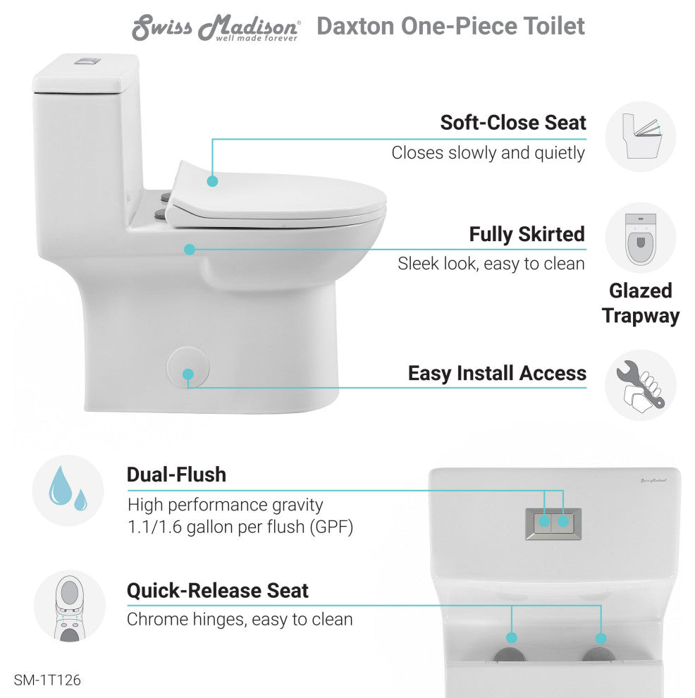 Daxton One Piece Elongated Dual Flush Toilet 1.1/1.6 GPF