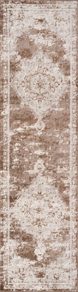 Alhambra Ornate Medallion Modern Runner Rug, Brown/Cream, 2'x10'