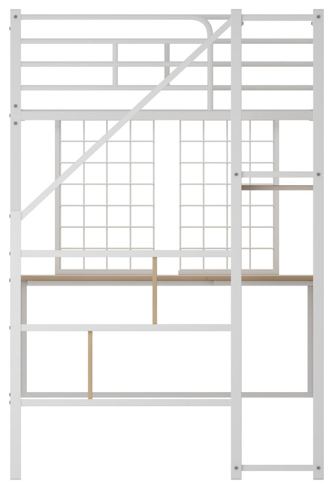 Gewnee Twin Loft Bed with Desk and Storage Wardrobe