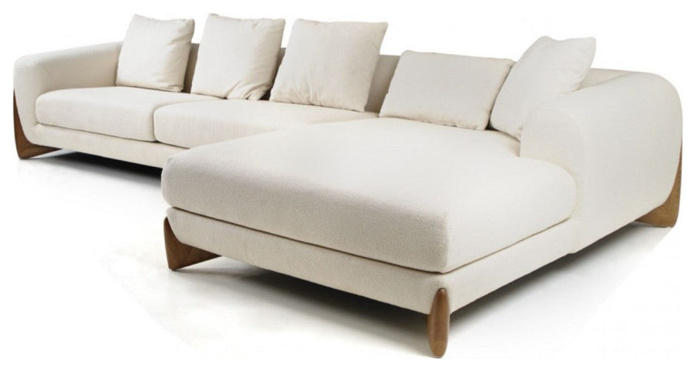 Modrest Fleury Contemporary Cream Fabric and Walnut RAF Sectional Sofa