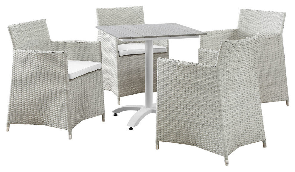 Modern Urban Contemporary Set of 5 Outdoor Patio Dining Set, Gray White Plastic