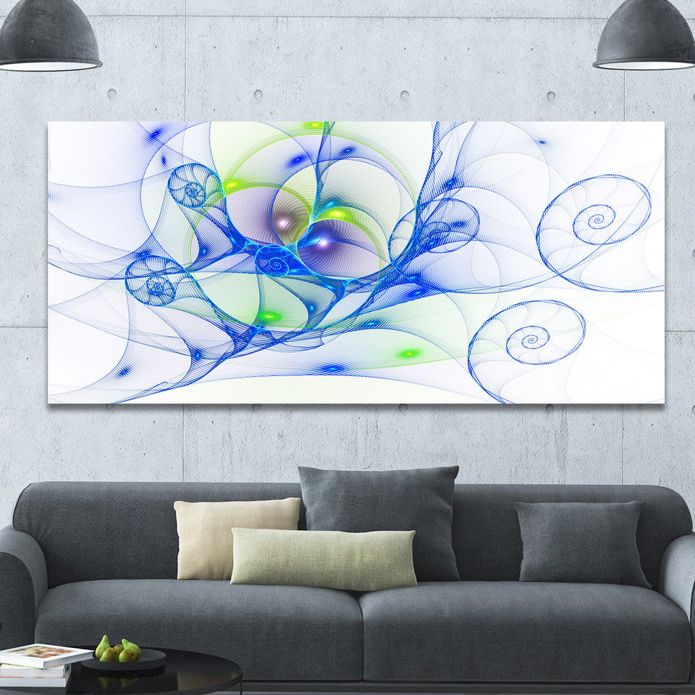 Blue Colored Curly Spiral, Oversized Abstract Canvas Art Print, 60x28