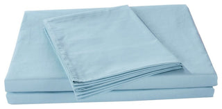 Soft Luxury Pastel Baby Blue Cotton Fitted Sheet & w/Pillow Cases Set, King
